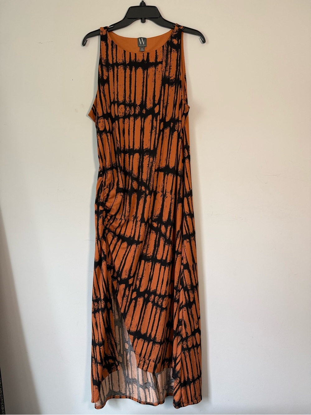Worthington Black/Orange Sleeveless Dress With Slit and Ruching Women’s Size XXL - Picture 2 of 6